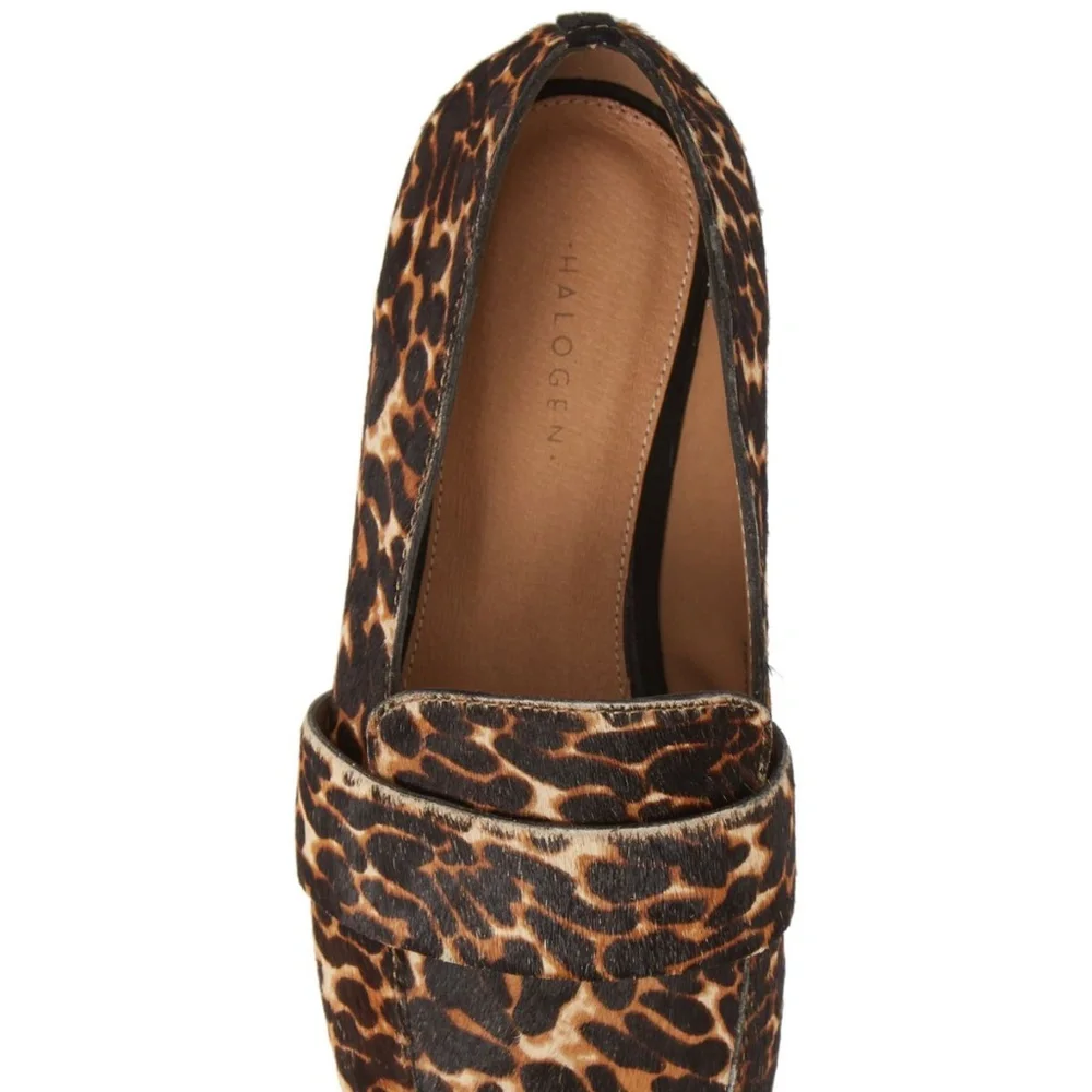 Halogen Lucy Genuine Calf Hair Loafer Chocolate Leopard 6M New in Box